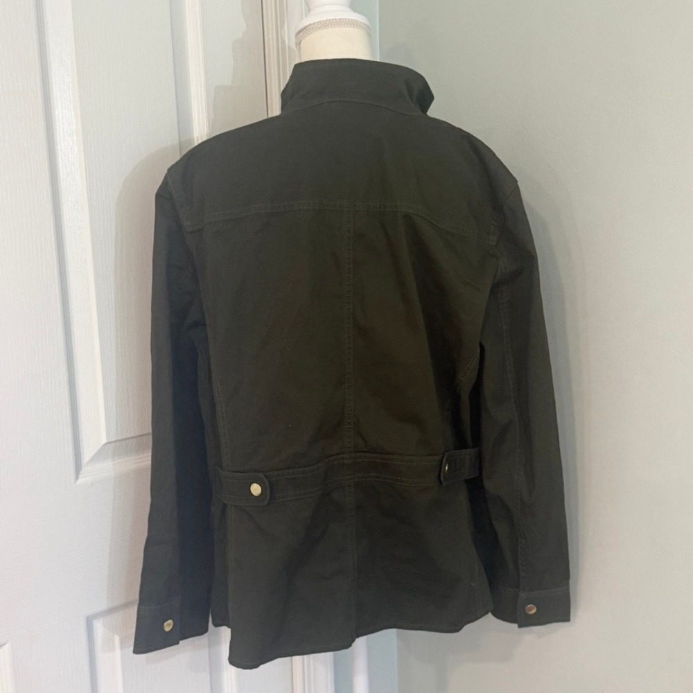 Talbots Women's Field Utility Jacket Olive Green Pockets 14W Fall Chore Canvas - Picture 10 of 16